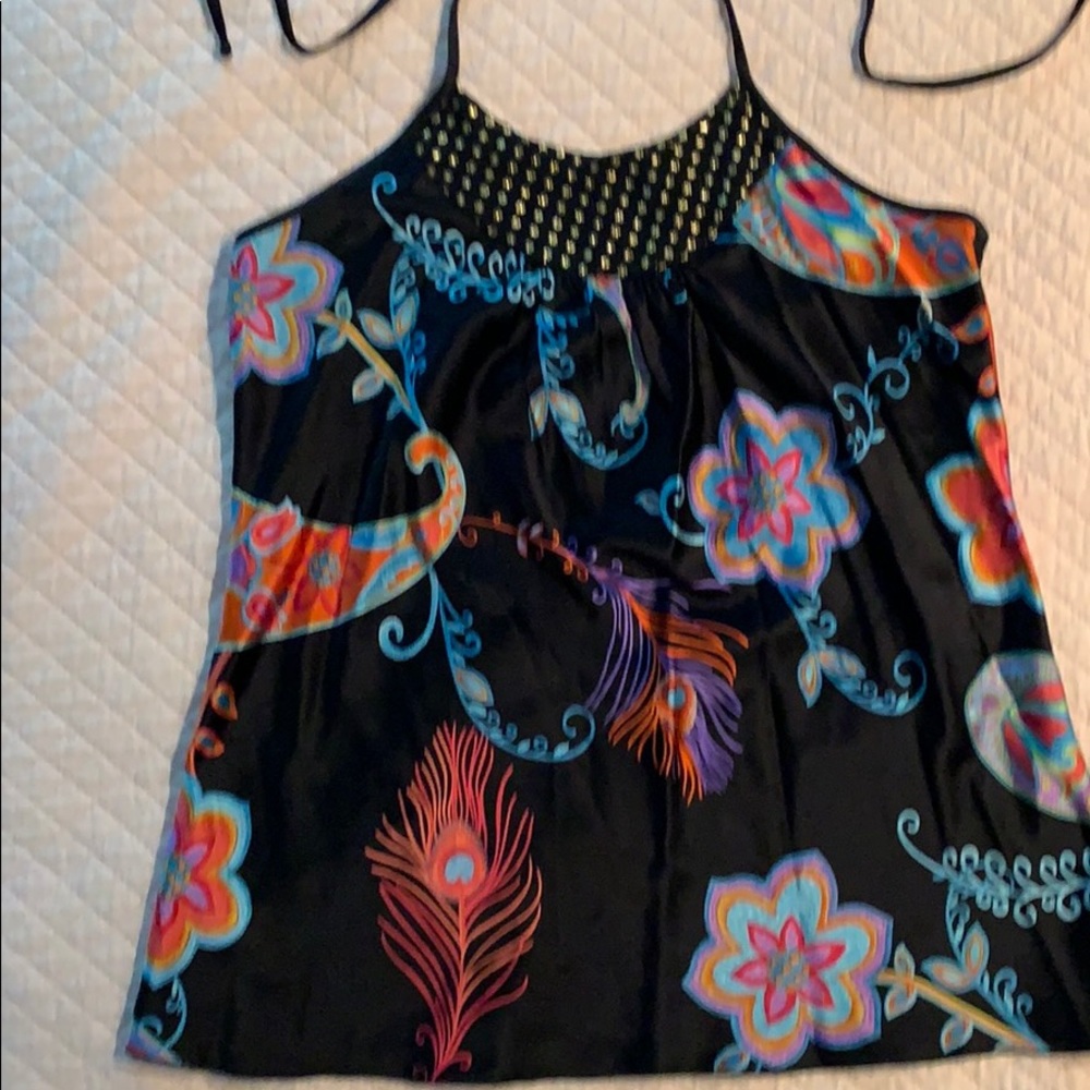 Trina Turk black print silk halter top
